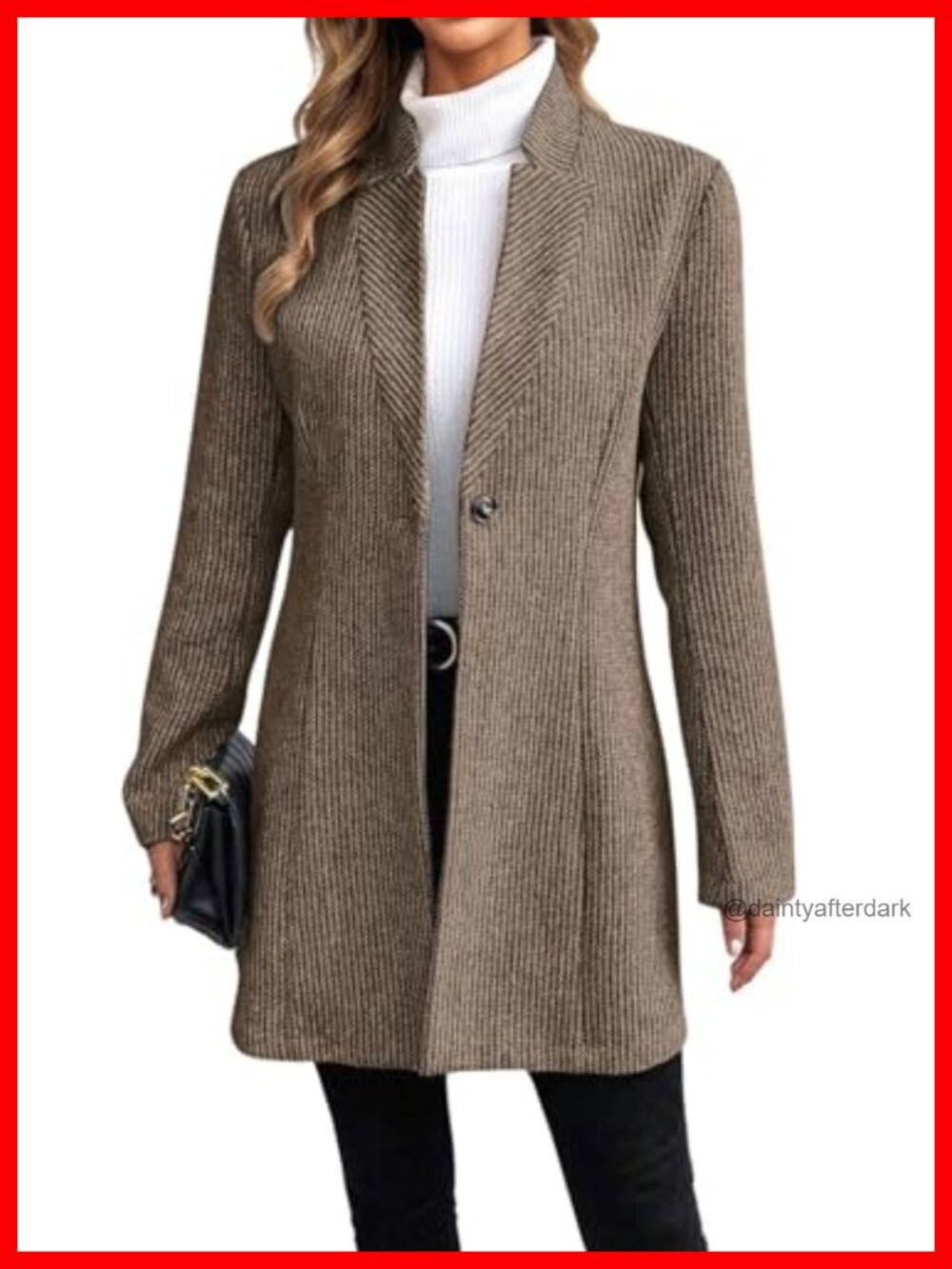 Womens Wool Blend Mid-Long One Button Blazer Coat Stand Collar Open Front